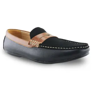 Suede Flip Leather Loafer Black Beige