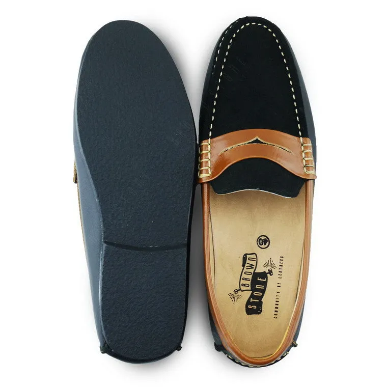 Suede Flip Leather Loafer Black Beige