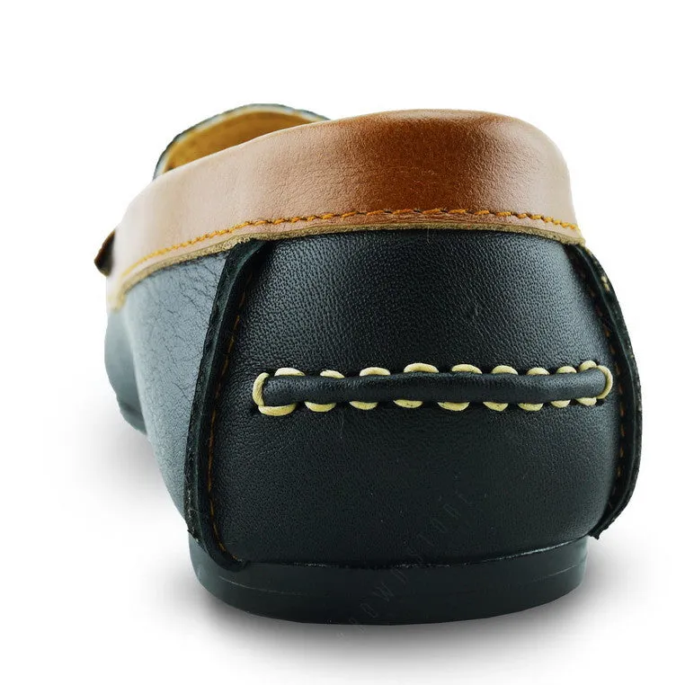 Suede Flip Leather Loafer Black Beige