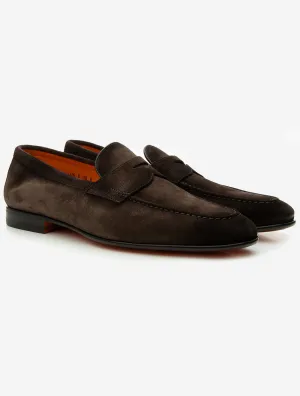 Suede Penny Loafer Dark Brown