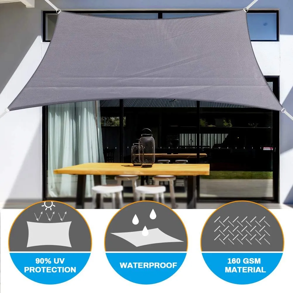 Sun Sail Shades Rectangular Waterproof, Jhua 9.8 x 16.4ft Sun Shade Sail Rectangle 160GSM UV Block Sail Canopy for Patio Backyard Lawn Garden Deck Sand, Outdoor Activities