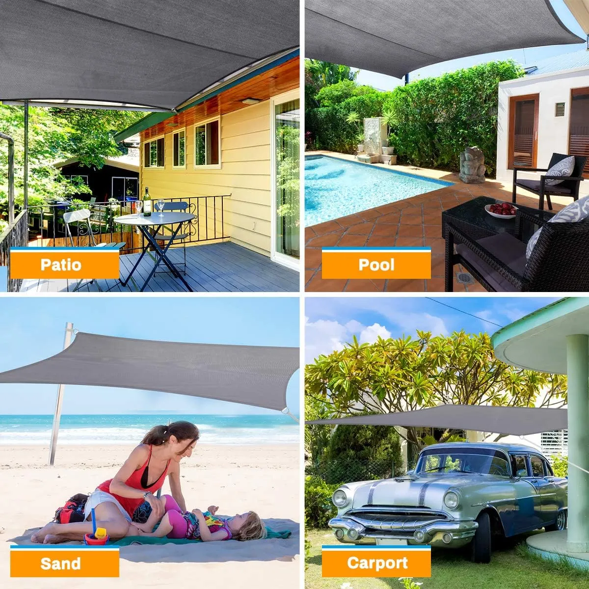 Sun Sail Shades Rectangular Waterproof, Jhua 9.8 x 16.4ft Sun Shade Sail Rectangle 160GSM UV Block Sail Canopy for Patio Backyard Lawn Garden Deck Sand, Outdoor Activities