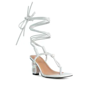 Thong Lace Up Heel Sandal in White