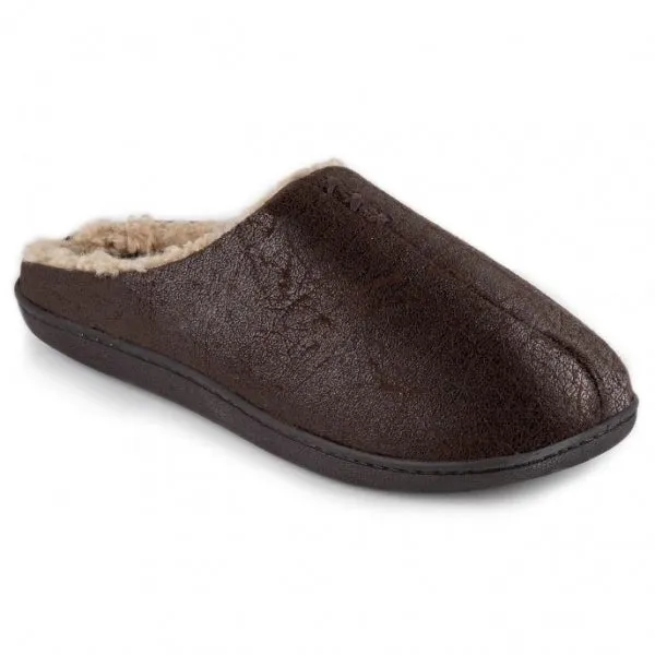 Totes Isotoner DISTRESSED Mens Mule Slippers Brown