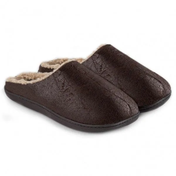 Totes Isotoner DISTRESSED Mens Mule Slippers Brown