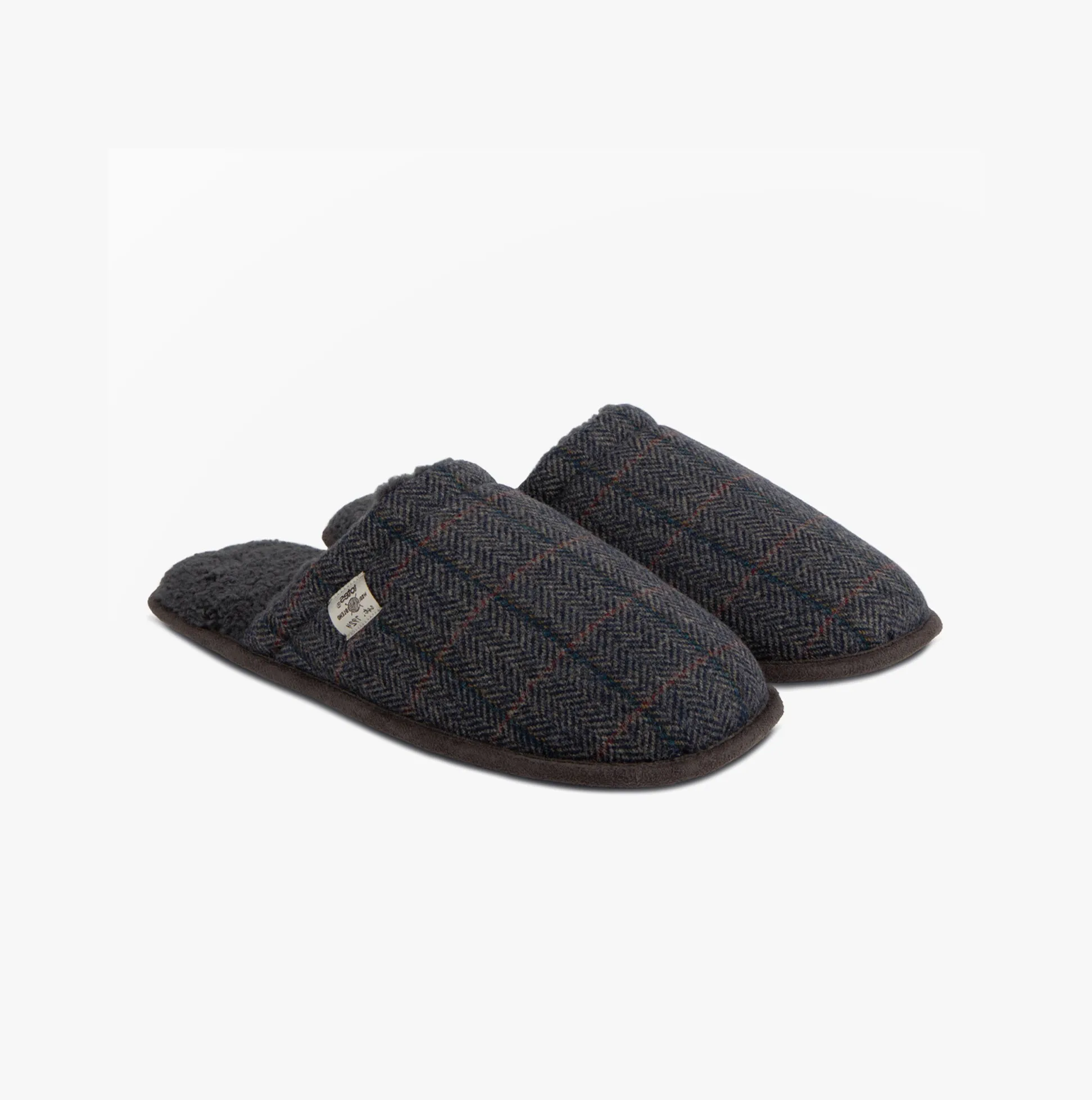 Totes Toasties WOOL BLEND HERRINGBONE Mule Slippers Mens Navy