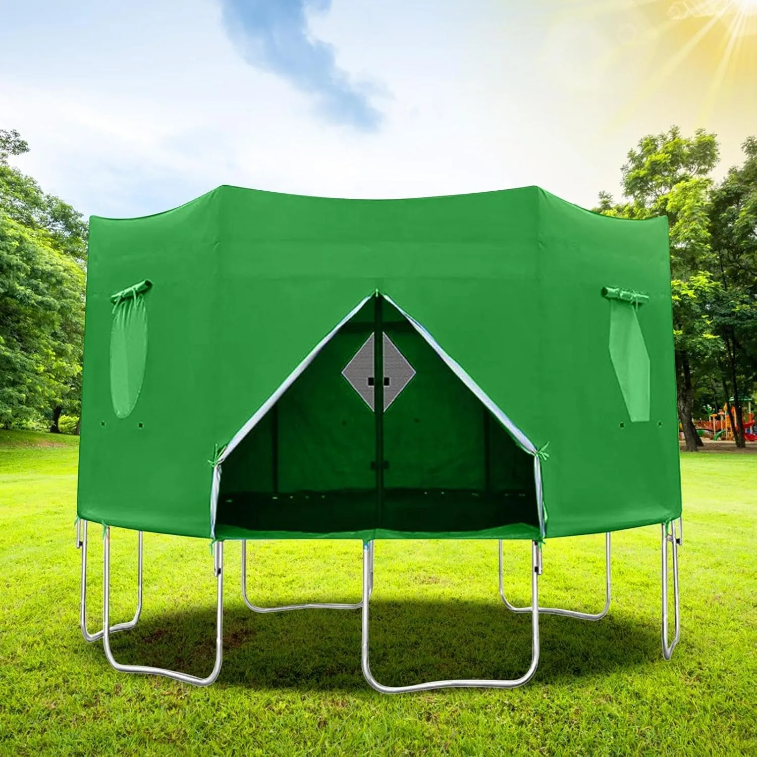 Trampoline Tent 14ft 12ft 10ft 8ft 6ft Fits for 6 Straight Round Trampolines, Green Trampoline Tent, Trampoline Accessories Tent (Tent Only)