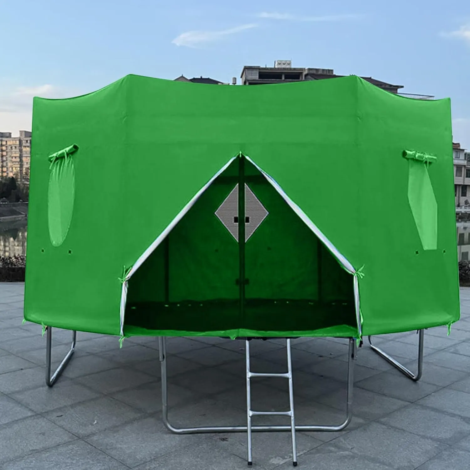 Trampoline Tent 14ft 12ft 10ft 8ft 6ft Fits for 6 Straight Round Trampolines, Green Trampoline Tent, Trampoline Accessories Tent (Tent Only)