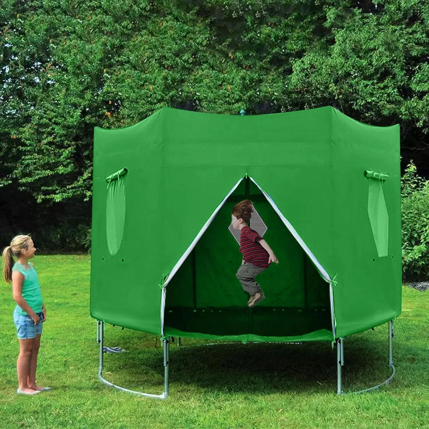 Trampoline Tent 14ft 12ft 10ft 8ft 6ft Fits for 6 Straight Round Trampolines, Green Trampoline Tent, Trampoline Accessories Tent (Tent Only)