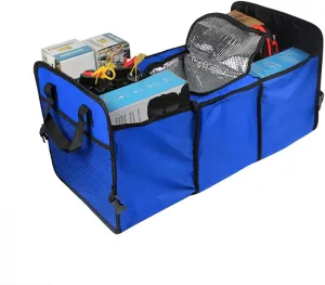 Trunk Organizer, Large Capacity Cargo Storage with Insulation Cooler, Foldable for Cars, Vehicles, SUVs, Trucks, Automotive Interior Organizer (Blue)
