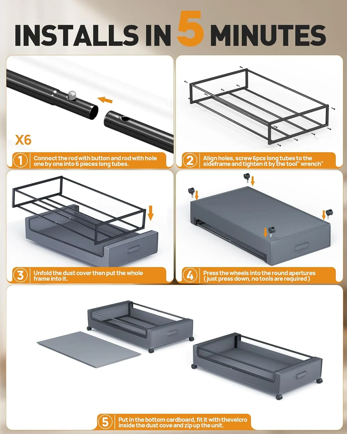Under Bed Storage with Wheels, 2 Pack Square Under Bed Storage Containers, 60L Under The Bed Storage Bins, Rolling Under The Bed Storage Metal Drawer for Clothes, Blankets, Shoes...