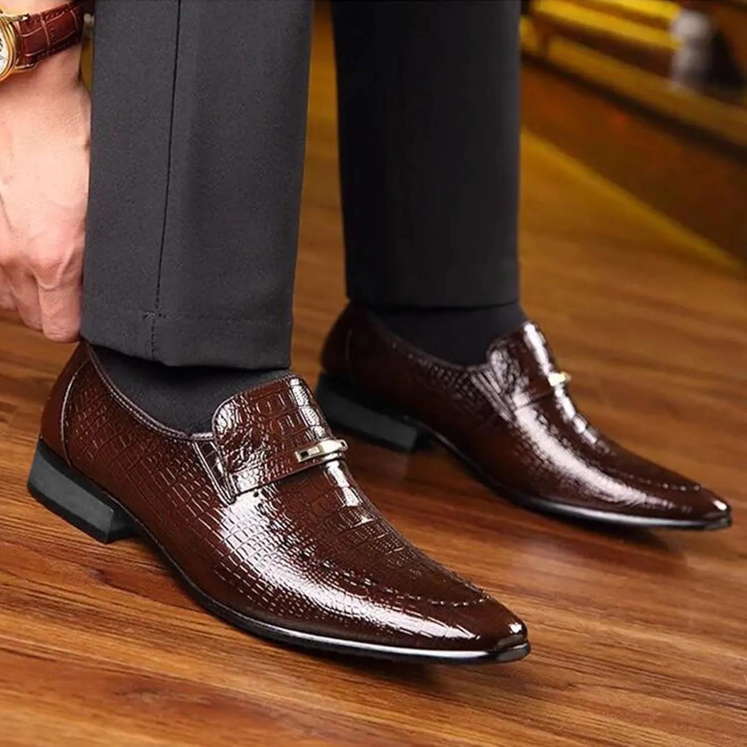 UOQAPRE Men's Oxfords Formal Dress Shoes Classic Oxford Dress Shoes Formal Business Full Leather Shoes for Men