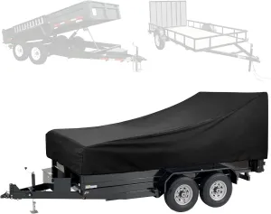 Utility Trailer Cover(with ramp gate),Waterproof Windproof Heavy Duty Black Dump Trailer Cover,420D Dust and UV Protection (Black,7 * 14)