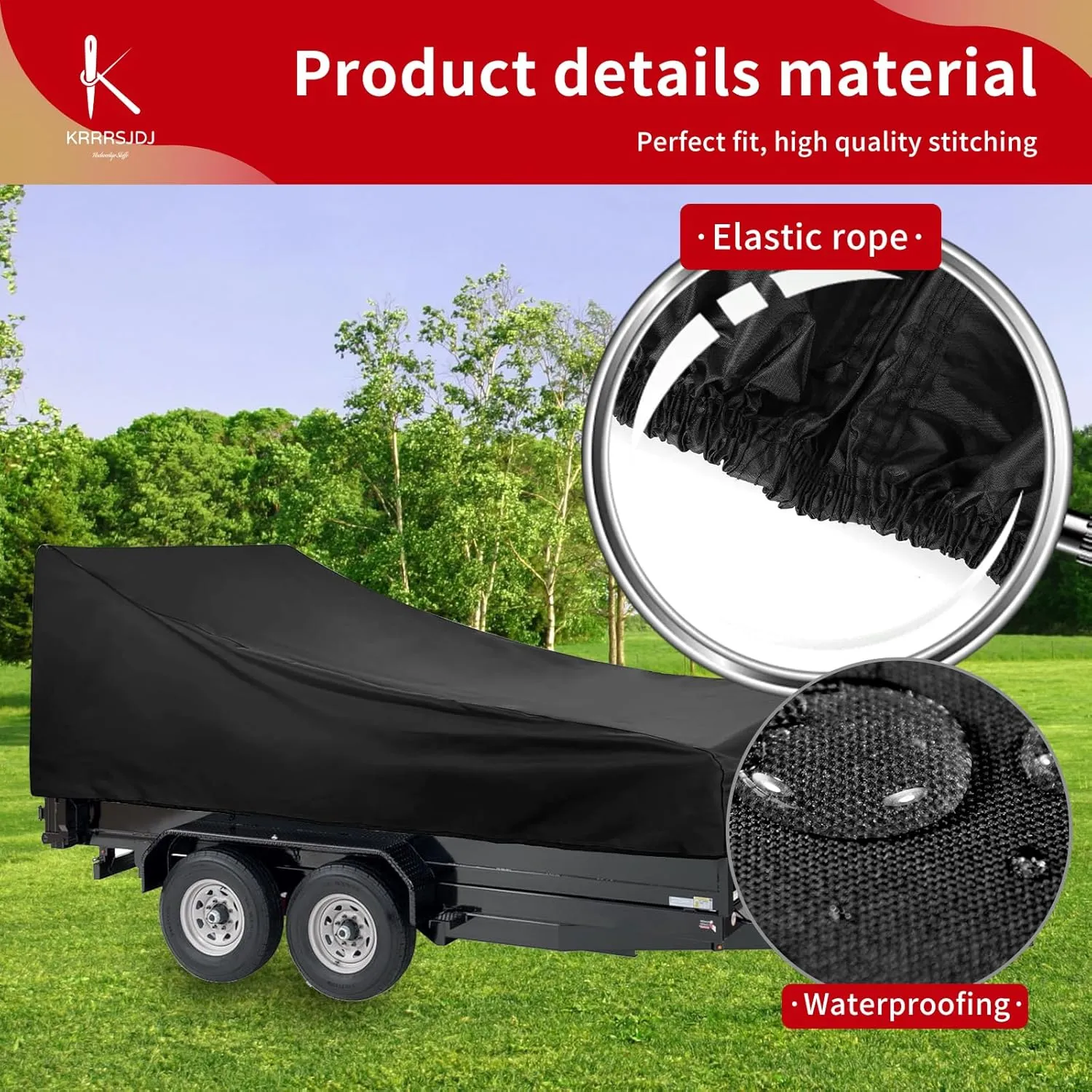 Utility Trailer Cover(with ramp gate),Waterproof Windproof Heavy Duty Black Dump Trailer Cover,420D Dust and UV Protection (Black,7 * 14)