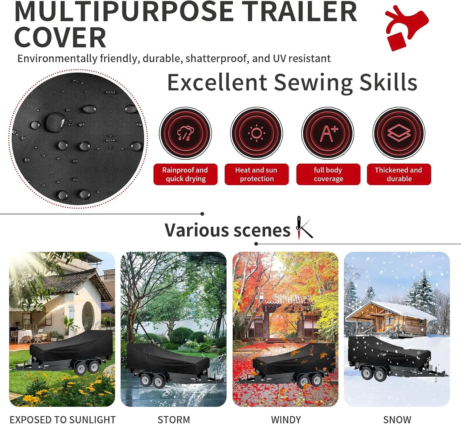 Utility Trailer Cover(with ramp gate),Waterproof Windproof Heavy Duty Black Dump Trailer Cover,420D Dust and UV Protection (Black,7 * 14)