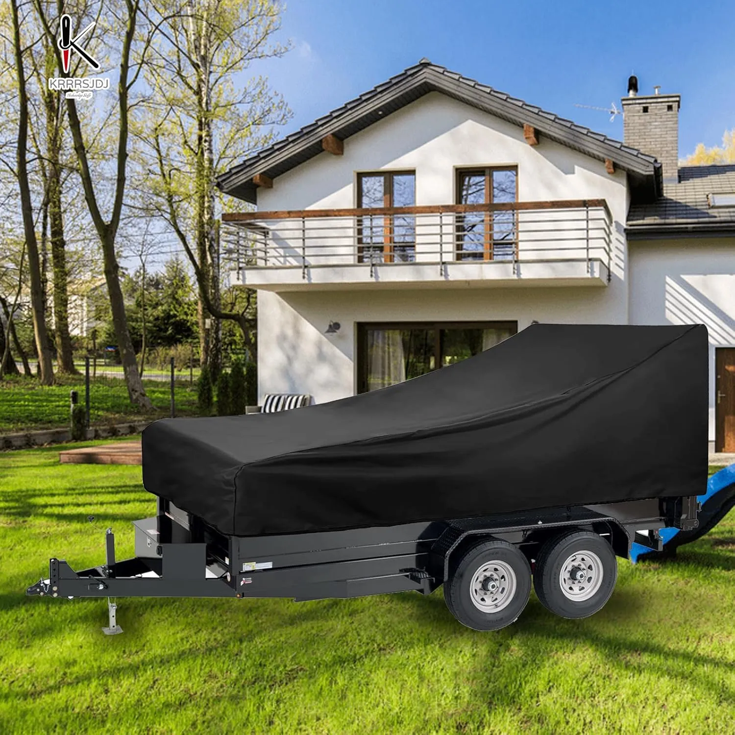 Utility Trailer Cover(with ramp gate),Waterproof Windproof Heavy Duty Black Dump Trailer Cover,420D Dust and UV Protection (Black,7 * 14)