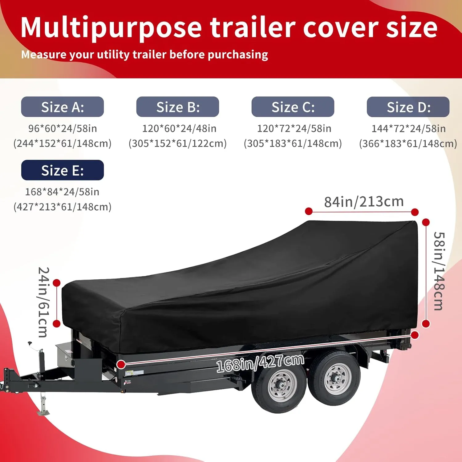 Utility Trailer Cover(with ramp gate),Waterproof Windproof Heavy Duty Black Dump Trailer Cover,420D Dust and UV Protection (Black,7 * 14)