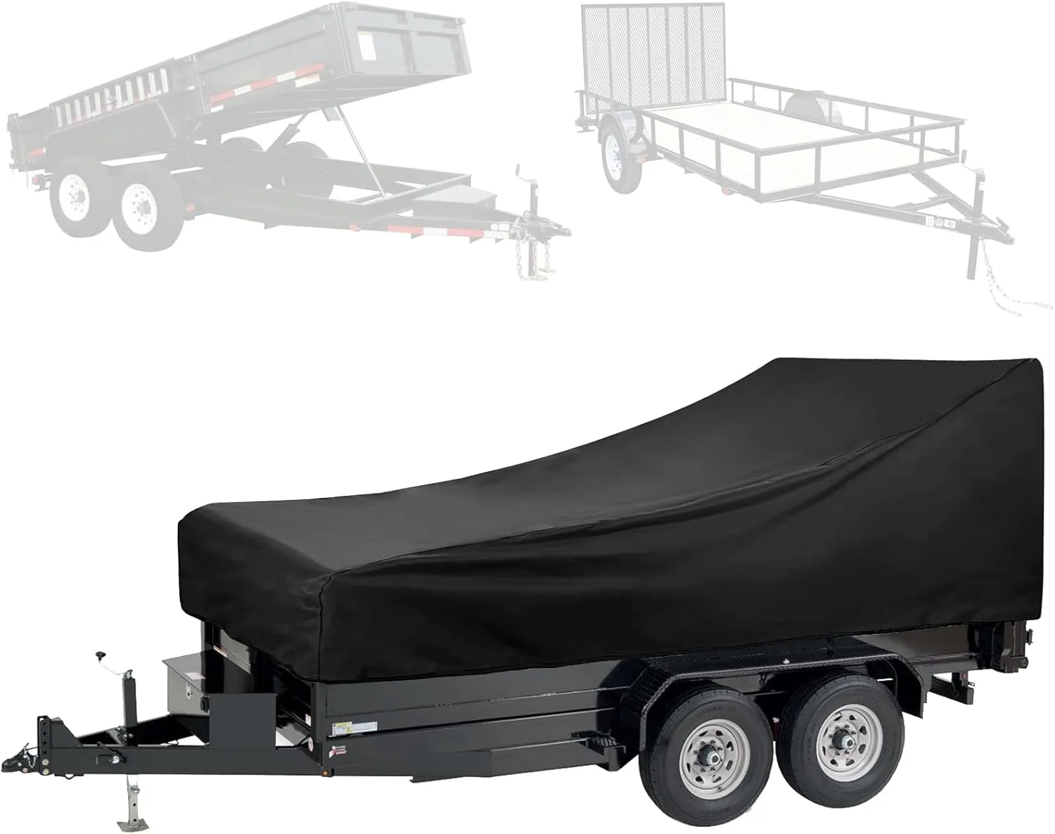 Utility Trailer Cover(with ramp gate),Waterproof Windproof Heavy Duty Black Dump Trailer Cover,420D Dust and UV Protection (Black,7 * 14)