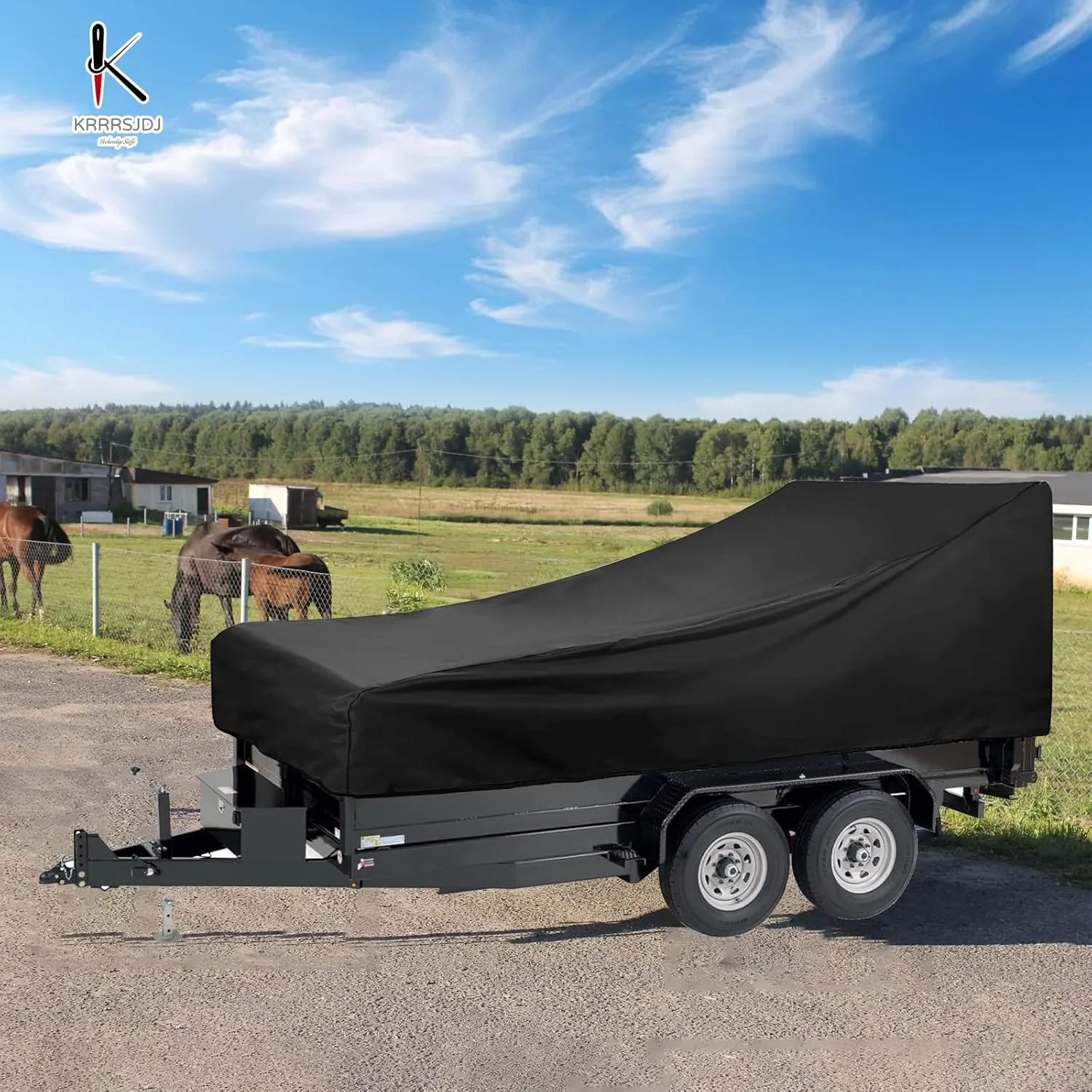 Utility Trailer Cover(with ramp gate),Waterproof Windproof Heavy Duty Black Dump Trailer Cover,420D Dust and UV Protection (Black,7 * 14)