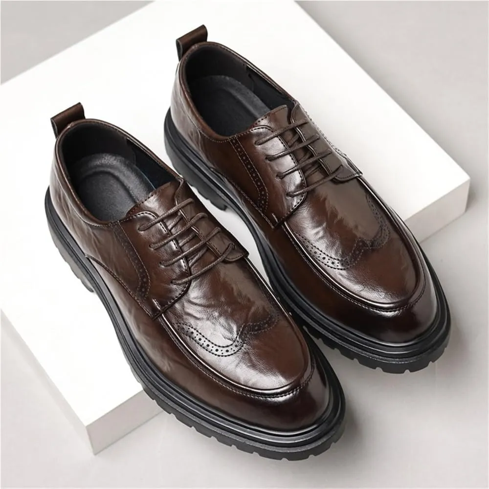 Versatile Brogue Dress Shoes Comfortable Lace Up Oxfords for Tuxedo Casual Non Slip Shoes