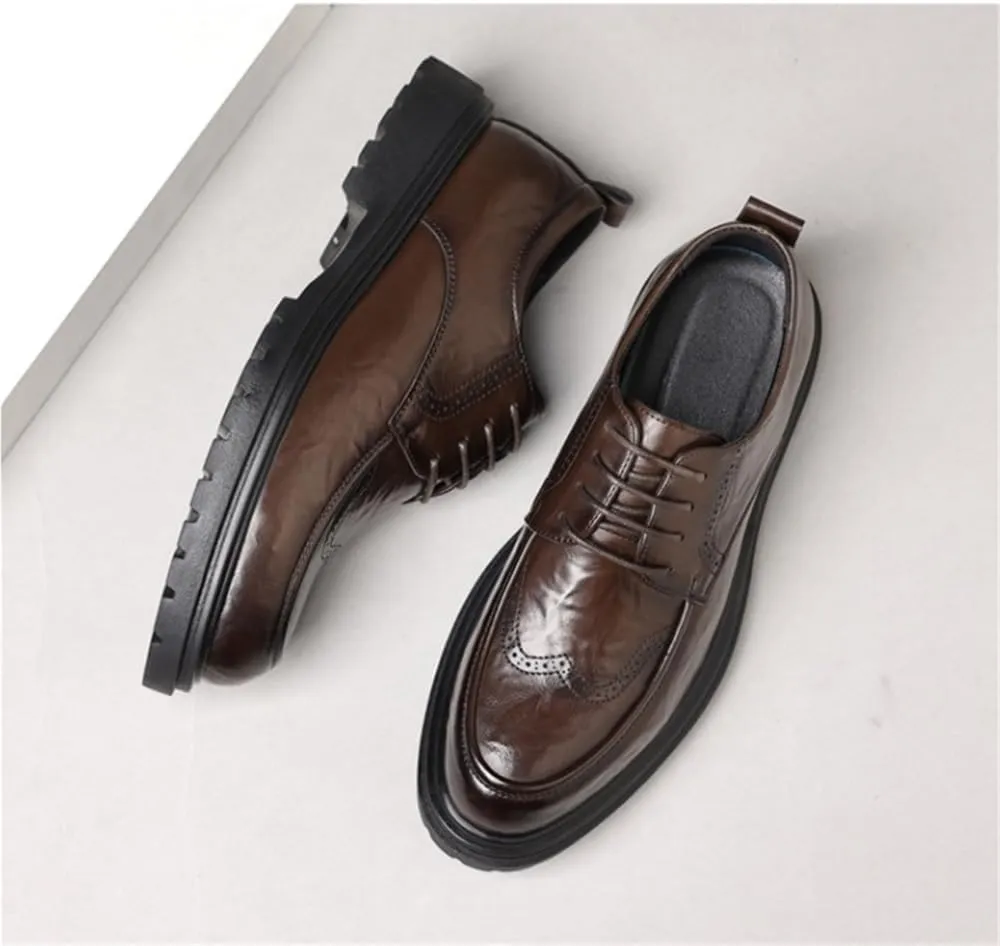 Versatile Brogue Dress Shoes Comfortable Lace Up Oxfords for Tuxedo Casual Non Slip Shoes