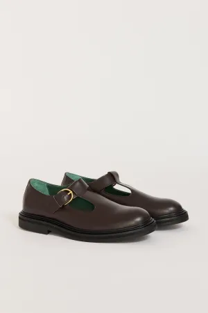 Vinnee T-Strap Derby Dark Brown Leather Womens