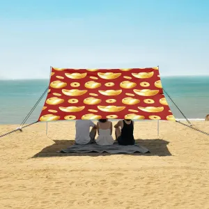 Watercolor Chinese Ingots Coins Beach Canopy Tent Anti-UV & Wind Resistant, Camping Sun Shelter Easy Setup Portable,Outdoor Shade Tents with Sandbags,Sand Shovels,Ground Pegs & Stability Poles