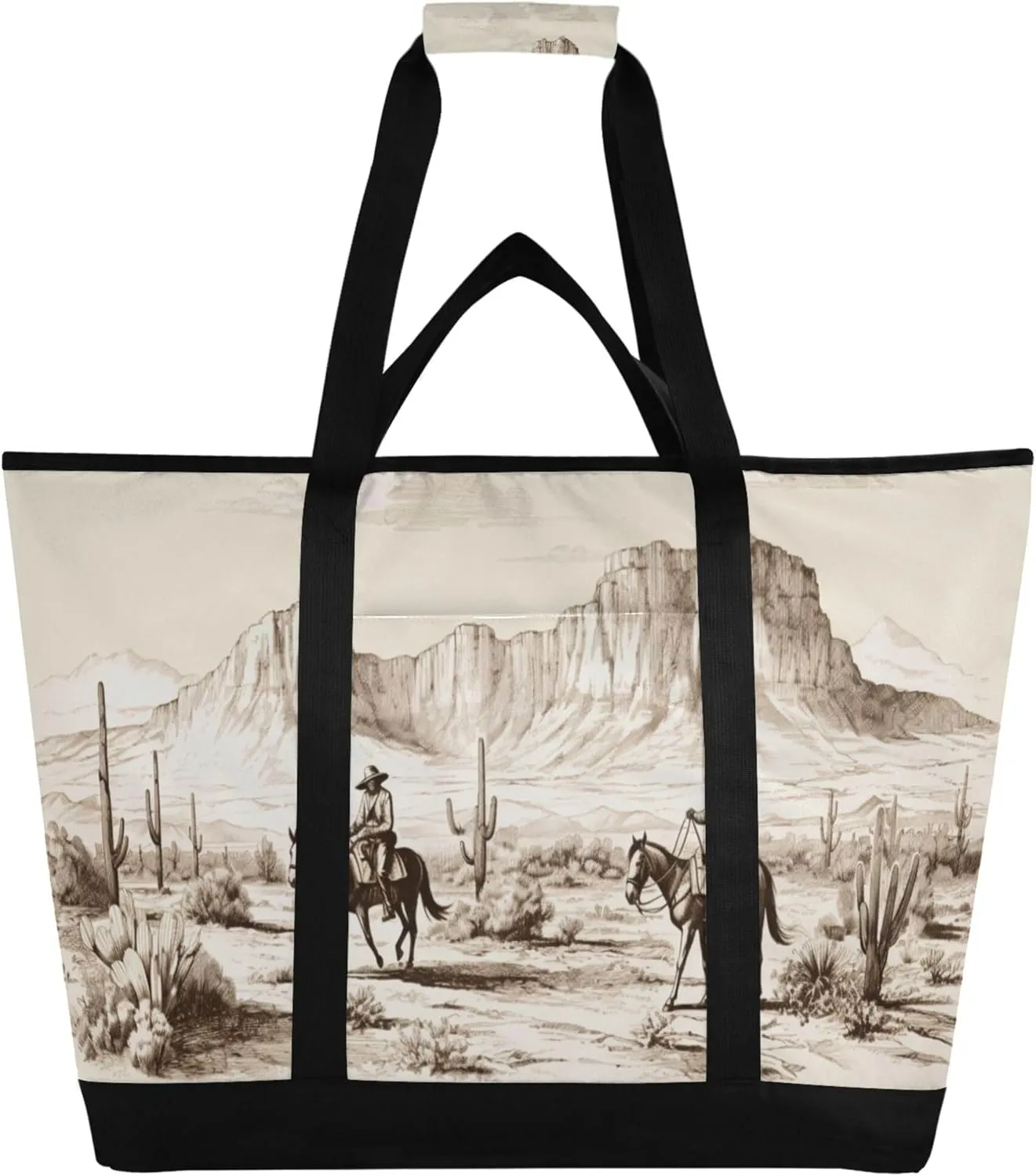 Western Cowboy Reusable Insulated Cooler Bag with Ice Pack Compartment - Large 47L Waterproof Thermal Grocery Tote for Picnic Beach Camping Lunch Storage