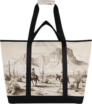 Western Cowboy Reusable Insulated Cooler Bag with Ice Pack Compartment - Large 47L Waterproof Thermal Grocery Tote for Picnic Beach Camping Lunch Storage