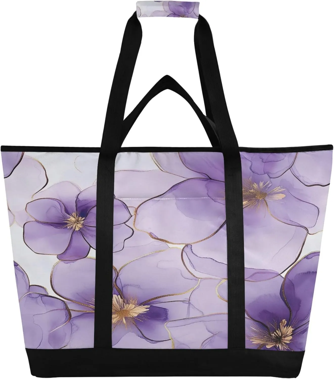 Wildflowers Reusable Insulated Cooler Bag with Ice Pack Compartment - Large 181L Waterproof Thermal Grocery Tote for Picnic Beach Camping Lunch Storage