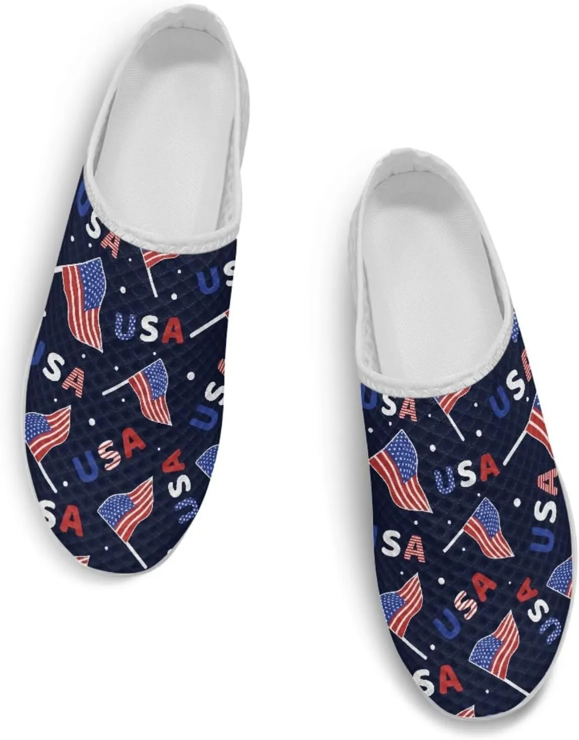 Womens Backless Shoes Flags Print Walking Mules Slip-on Closed Toe Slippers Breathable Mesh Sneakers