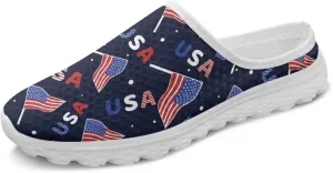 Womens Backless Shoes Flags Print Walking Mules Slip-on Closed Toe Slippers Breathable Mesh Sneakers