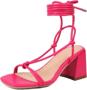 Womens Open Toe Lace Up Strappy Block Heels Sandals