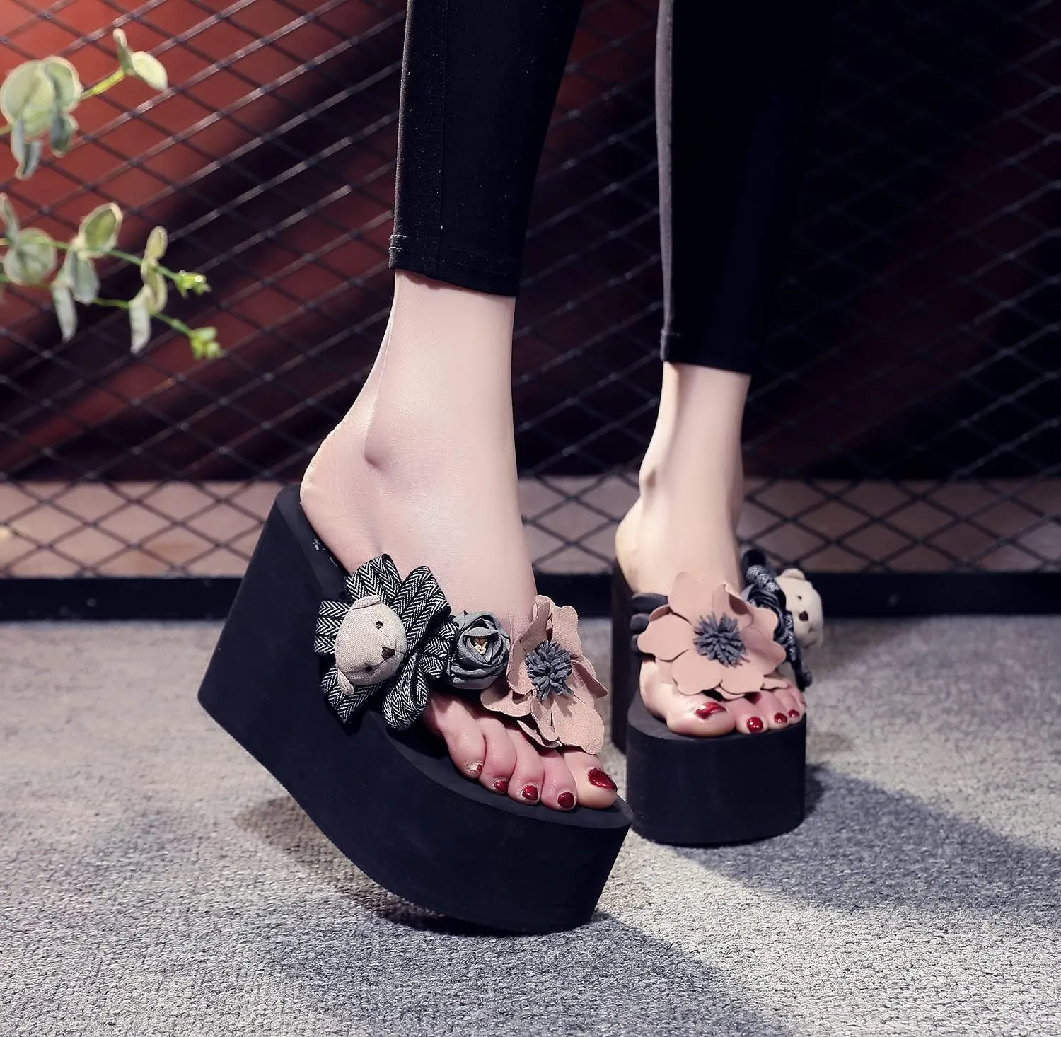 Womens Platform Wedge Flip Flops Chunky High Heel Sandals Summer Beach Thong Heeled Sandal Slippers for Women
