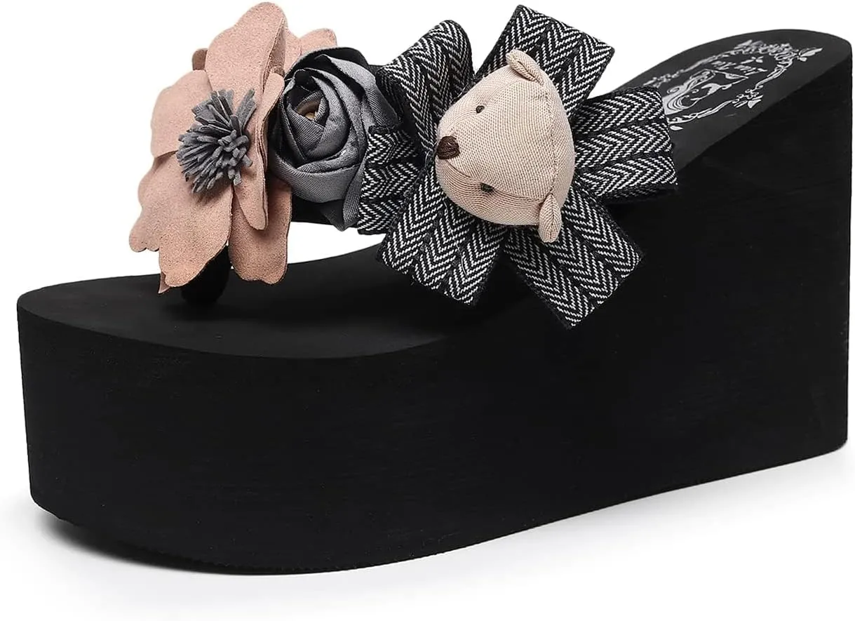 Womens Platform Wedge Flip Flops Chunky High Heel Sandals Summer Beach Thong Heeled Sandal Slippers for Women