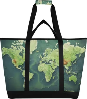 World Map Reusable Insulated Cooler Bag with Ice Pack Compartment - Large 47L Waterproof Thermal Grocery Tote for Picnic Beach Camping Lunch Storage