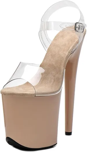 WUXIN H&P Women's Clear Exotic Pole Dance Ankle-Strap Sandal 8 Inch Platform Fashion Model Sexy Stiletto Custom Mirror Round Toe Dress shoes High Heel