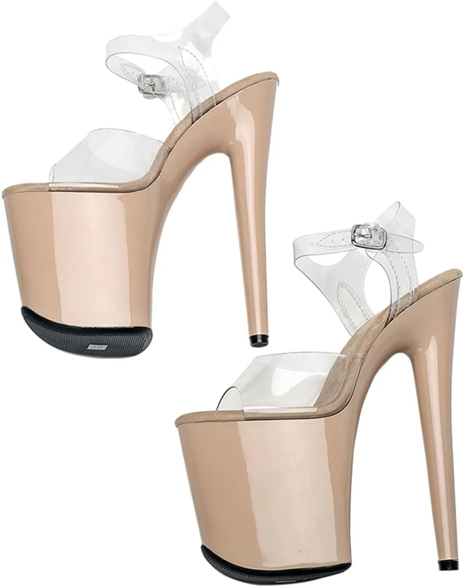 WUXIN H&P Women's Clear Exotic Pole Dance Ankle-Strap Sandal 8 Inch Platform Fashion Model Sexy Stiletto Custom Mirror Round Toe Dress shoes High Heel