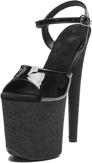 WUXIN H&P Women's Exotic High Heel Sandal 8 Inch Custom Platform Mirror Glitter Round Toe Sexy Fashion Stiletto Pole Dance Ankle-Strap Dress shoes