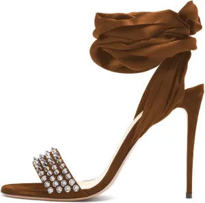 XYD Women Open Toe Satin Ankle Wrap D'orsay Sandals Sexy High Heels Strappy Pumps with Rhinestone Gladiator Stiletto Party Shoes