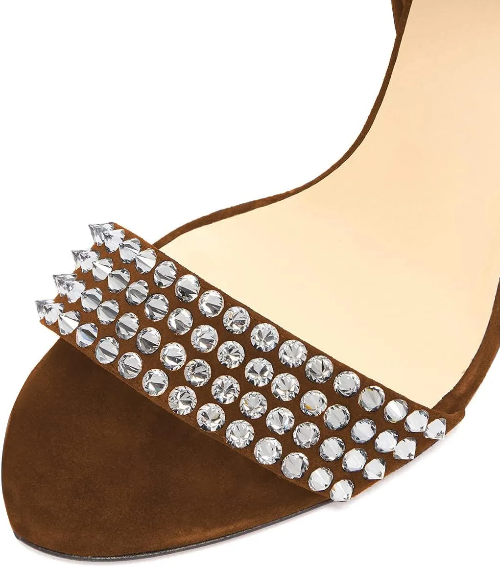 XYD Women Open Toe Satin Ankle Wrap D'orsay Sandals Sexy High Heels Strappy Pumps with Rhinestone Gladiator Stiletto Party Shoes