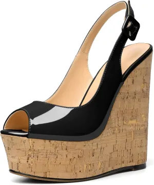 YODEKS Women's Platform Sandals Wedge Heel Peep Toe High Heeled Pumps Platform Wooden Heel Summer Wedge Heels Shoes