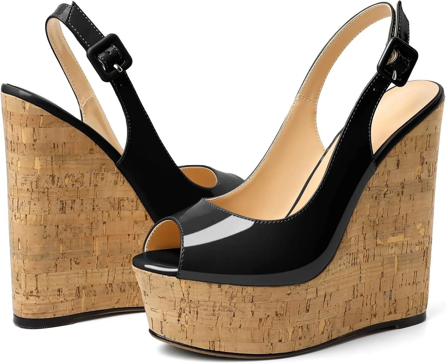 YODEKS Women's Platform Sandals Wedge Heel Peep Toe High Heeled Pumps Platform Wooden Heel Summer Wedge Heels Shoes