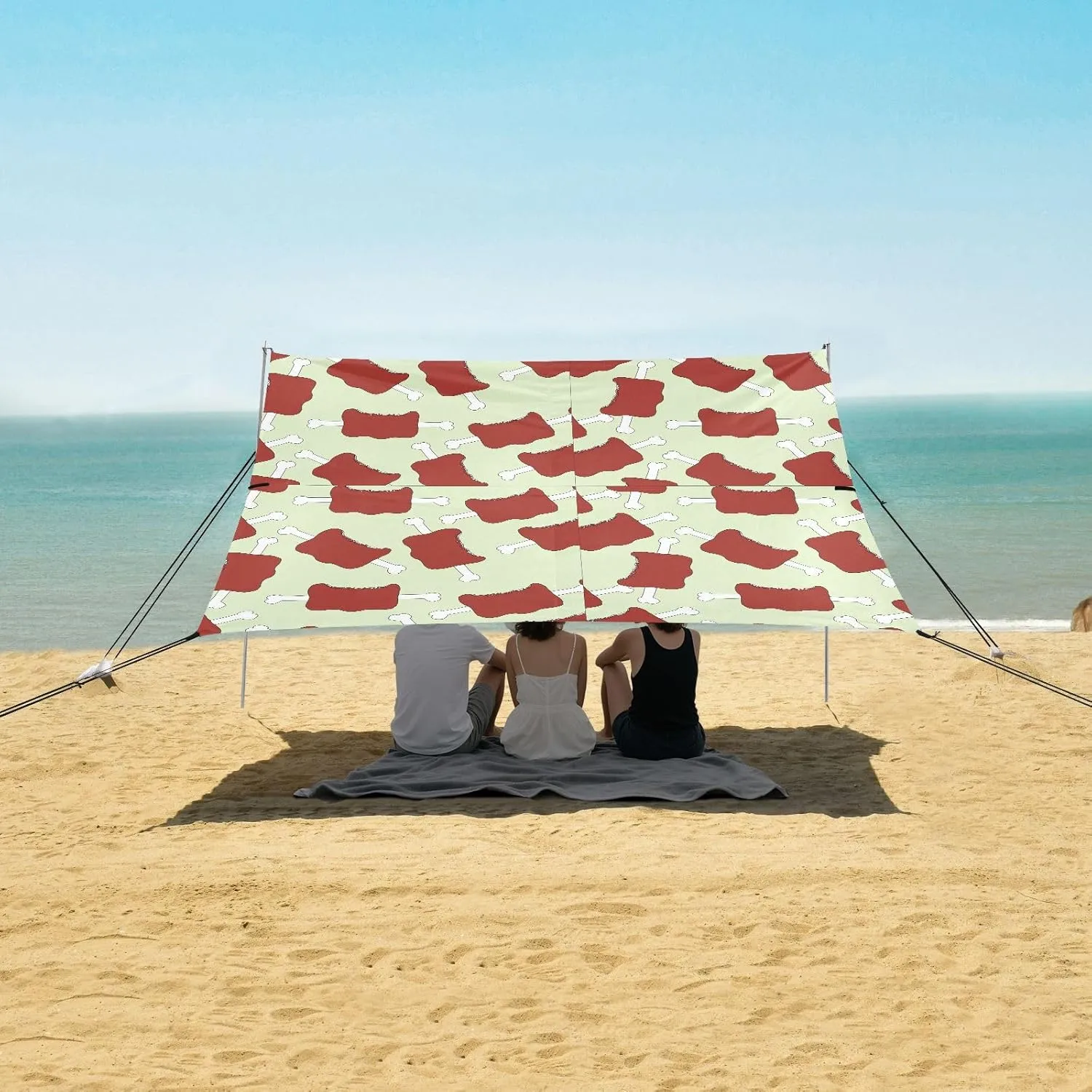 Yummy Meat Pattern Beach Camping Tent Sun Shelter for Whole Family, Beach Shade Canopy with UPF50  UV Protection,Easy Set Up and Carry,Outdoor Shade for Trips, Fishing, Backyard Fun Picnics
