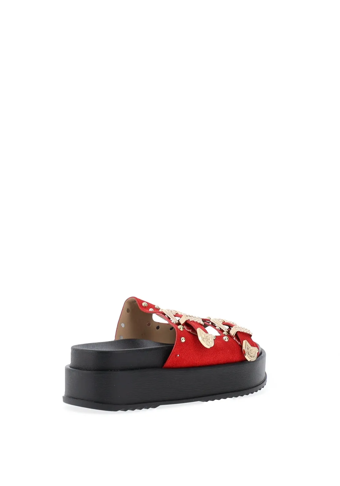 Zen Collection Stud Buckle Mule Sandals, Red