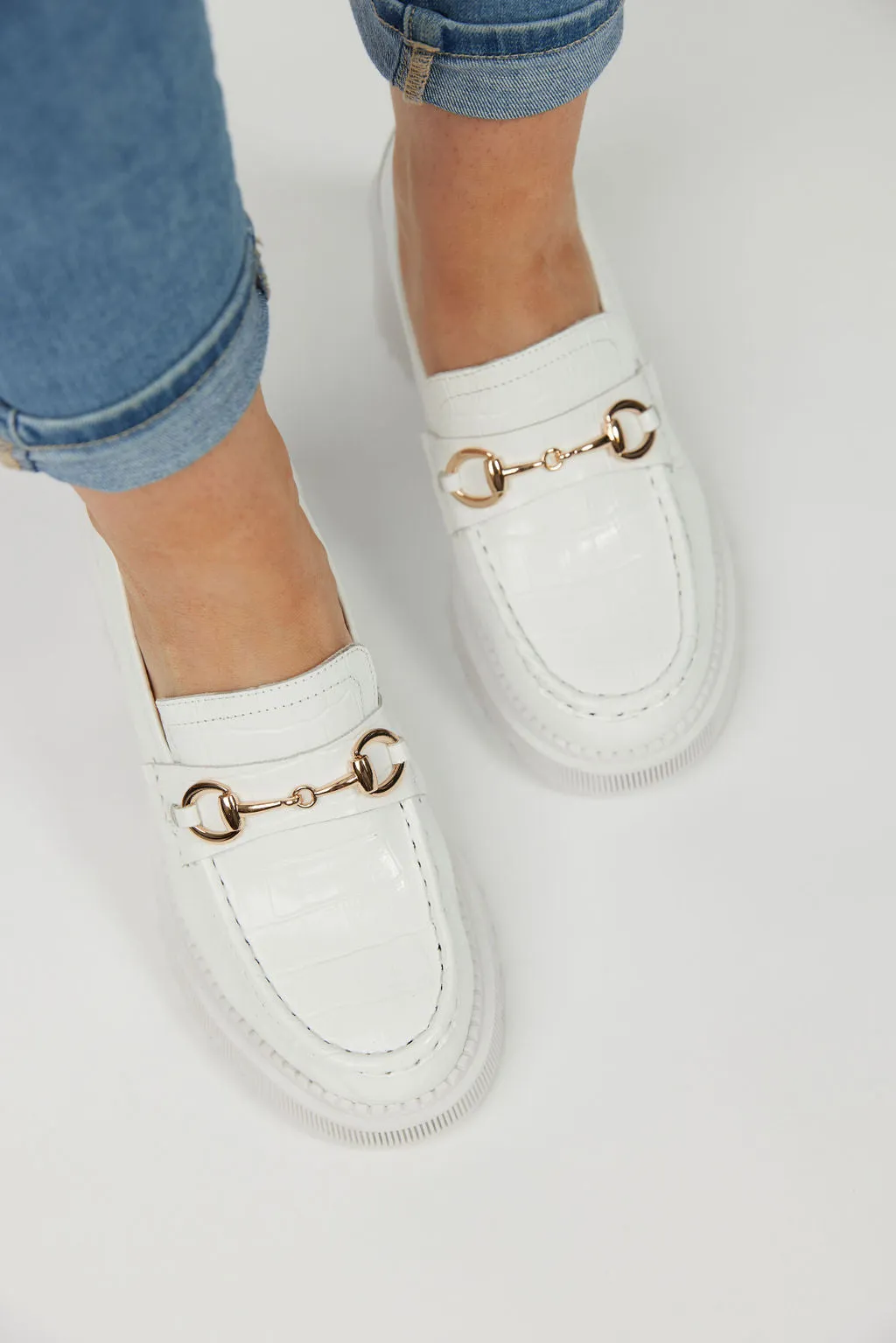 ZOEY LOAFER WHITE CROC LEATHER